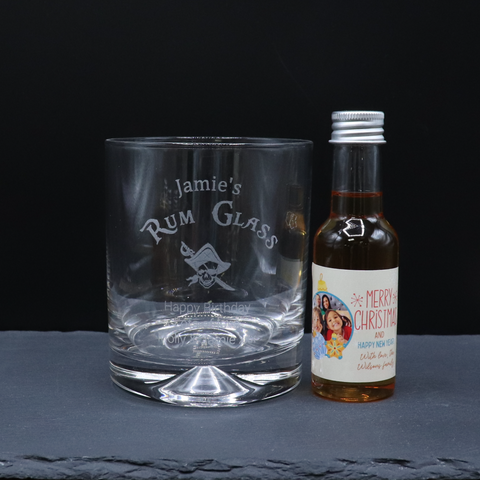 Engraved Rum Glass Tumbler & Personalised Christmas Photo Spiced Rum