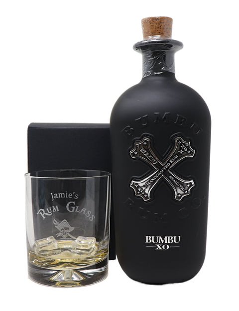 Personalised Glass Tumbler & 70cl Bumbu - Rum Design