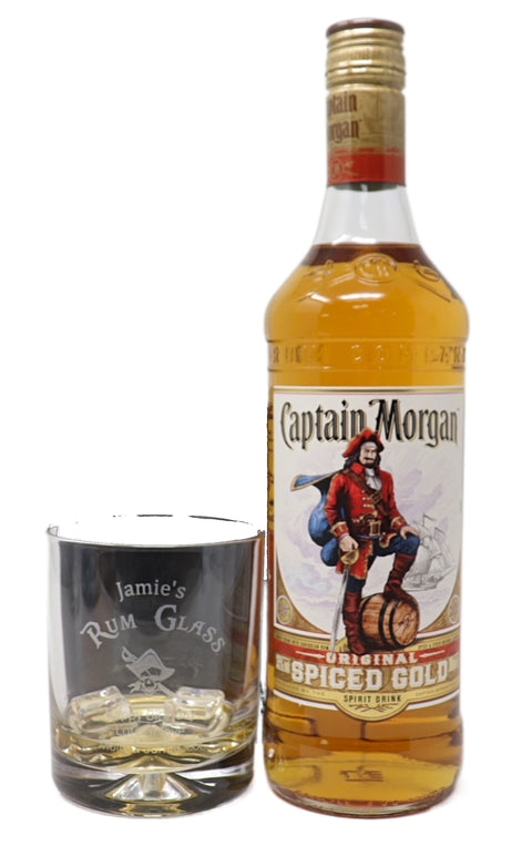 Personalised Glass Tumbler & 70cl Captain Morgan - Rum Design