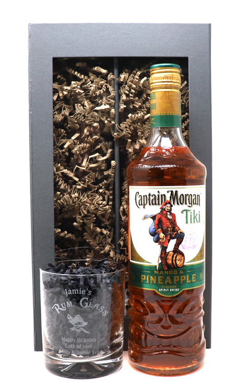 Personalised Glass Tumbler & 70cl Captain Morgan - Rum Design