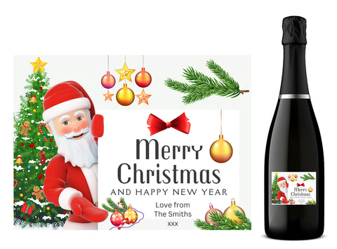 Personalised Prosecco Bottle Label - Christmas Santa Design