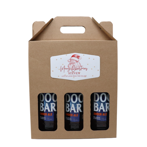 Personalised Kraft Box & 3 Bottles of Doom Bar Gift Set - Father Christmas Label