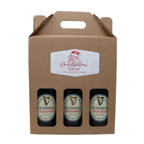 Personalised Kraft Box & 3 Bottles of Guinness Gift Set - Father Christmas Label