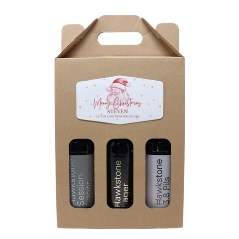 Personalised Kraft Beer Box & 3 Bottles of Hawkstone Gift Set - Father Christmas Label