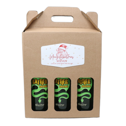 Personalised Kraft Cider Box & 3 Bottles of Cider Gift Set - Father Christmas Label