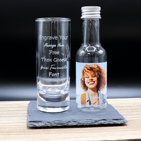 Personalised Tall Shot Glass & Photo Design Miniature Bottle of Vodka