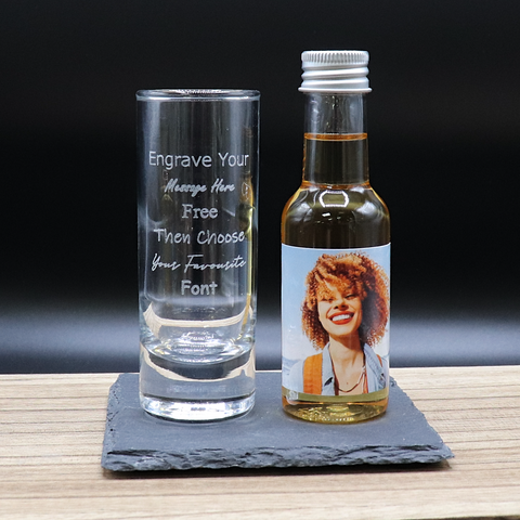 Personalised Tall Shot Glass & Photo Design Miniature Bottle of Spiced Rum