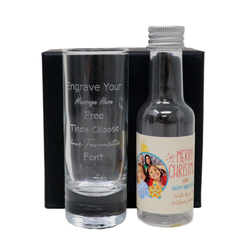 Personalised Tall Shot Glass & Christmas Photo Design Miniature Bottle of Alcohol