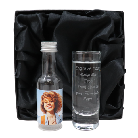 Personalised Tall Shot Glass & Photo Design Miniature Bottle of Vodka