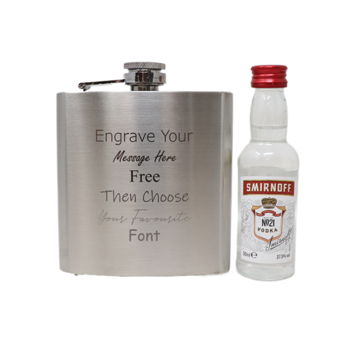 Personalised Engraved Silver Hip Flask & Miniature Alcohol Gift Set