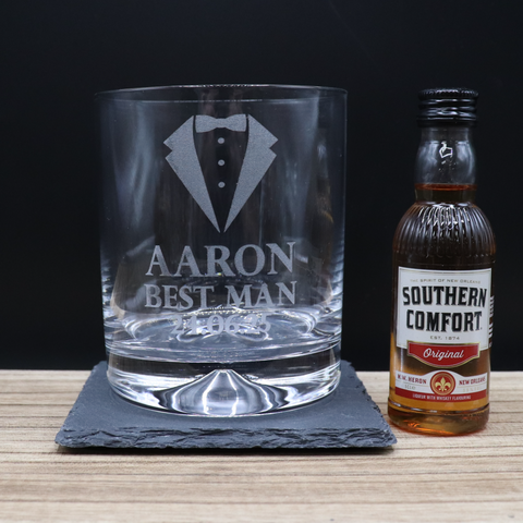 Personalised Best Man Wedding Glass Tumbler & Miniature Alcohol Gift Set