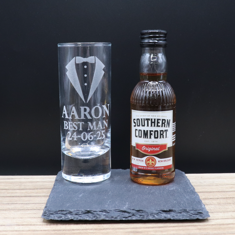 Personalised Best Man Wedding Shot Glass & Miniature Alcohol Gift Set