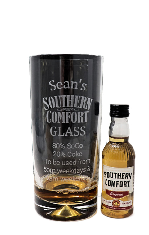 Personalised Engraved Highball Glass & Miniature Alcohol Gift Set - Southern Comfort % Design