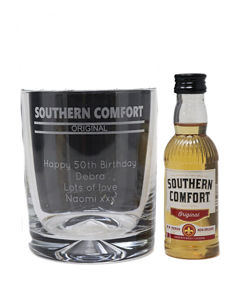 Personalised Glass Tumbler & Miniature - Southern Comfort Banner Design