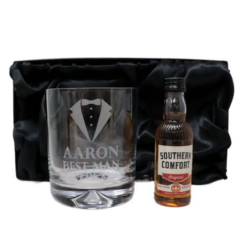 Personalised Best Man Wedding Glass Tumbler & Miniature Alcohol Gift Set