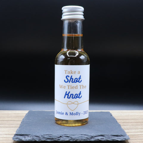 Personalised Miniature Alcohol Bottles Wedding Favours  - Take A Shot Knot Design