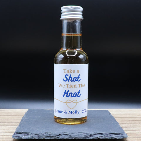 Personalised Miniature Alcohol Bottles Wedding Favours - Take A Shot Knot Design