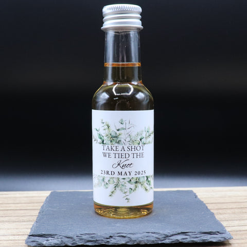 Personalised Miniature Alcohol Bottles Wedding Favours - Take A Shot Leaves Design
