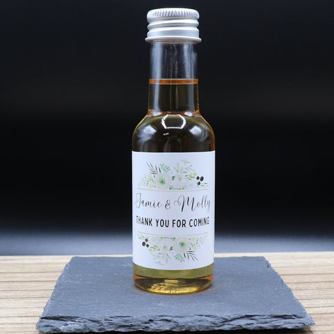 Personalised Miniature Alcohol Bottles Wedding Favours - Thank You White Roses Design