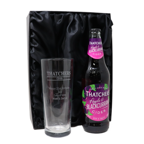 Personalised Pint Glass & Cider Gift Set - Thatchers Cider Design