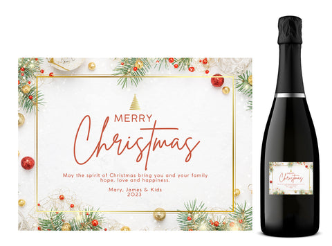 Personalised Prosecco Bottle Label - Christmas Tree Baubles Design