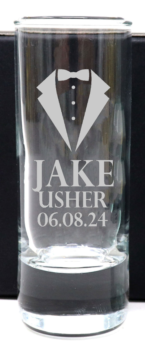 Personalised Tall Shot Glasses - Best Man Wedding Design