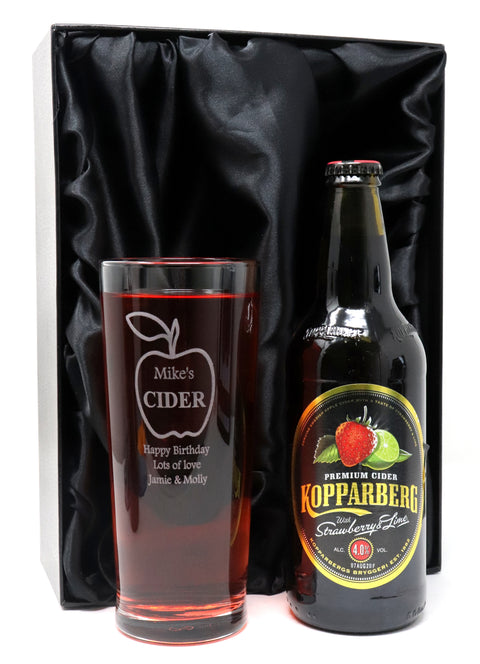 Personalised Pint Glass & Cider Gift Set - Apple Cider Design