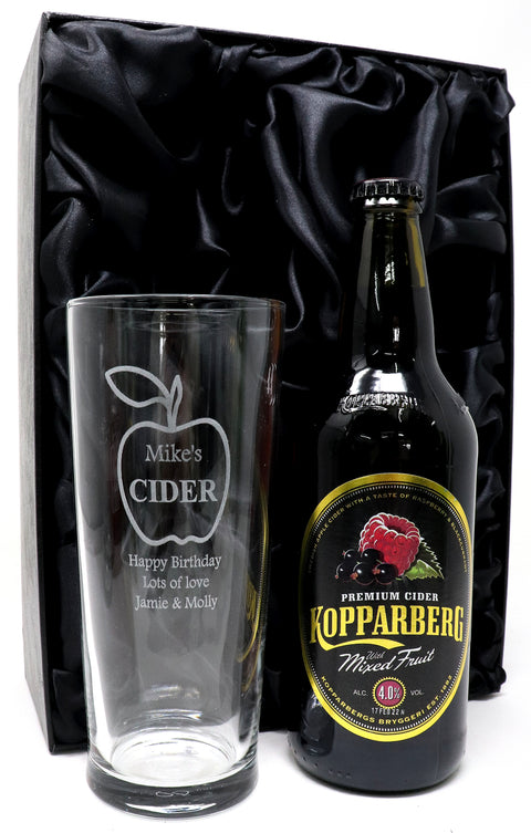 Personalised Pint Glass & Cider Gift Set - Apple Cider Design