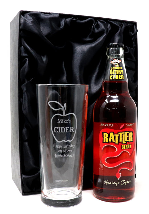 Personalised Pint Glass & Cider Gift Set - Apple Cider Design