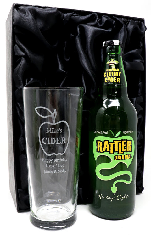 Personalised Pint Glass & Cider Gift Set - Apple Cider Design