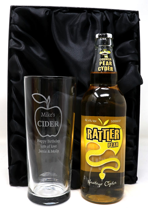 Personalised Pint Glass & Cider Gift Set - Apple Cider Design