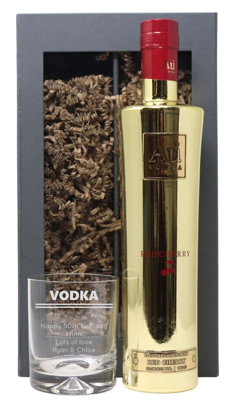 Personalised Glass Tumbler & 70cl Bottle of Au Vodka - Vodka Banner Design