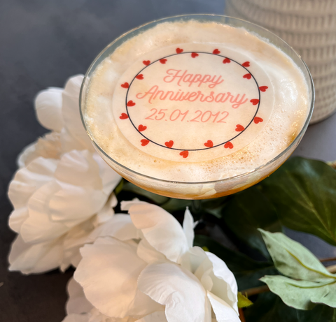 Personalised Red Heart Wreath Edible Cocktail Drink Toppers