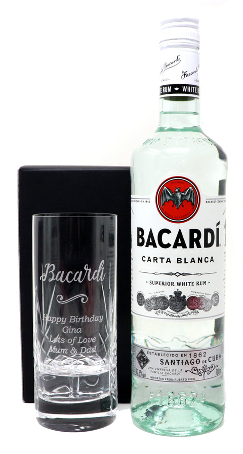 Personalised Crystal Highball Glass & Bacardi - Bacardi Design