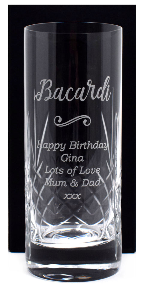 Personalised Crystal Highball Glass & Bacardi - Bacardi Design