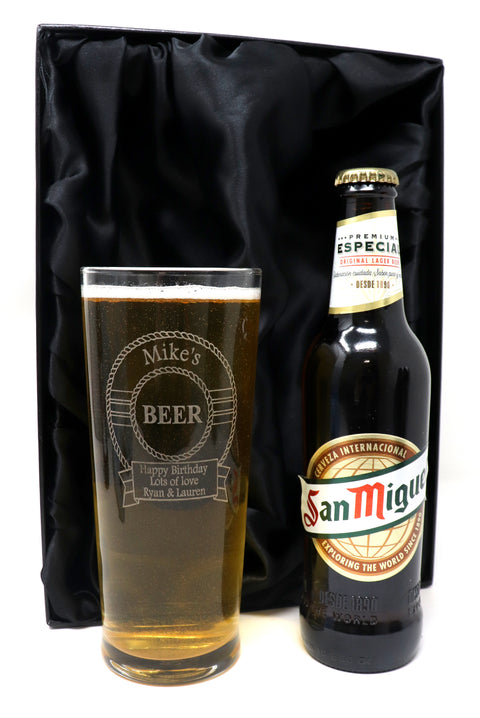 Personalised Pint Glass & Beer Gift Set - Beer Design
