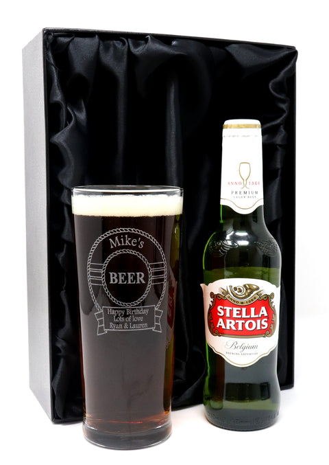 Personalised Pint Glass & Beer Gift Set - Beer Design