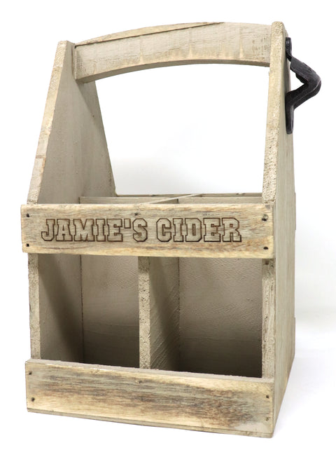 Personalised Wooden Bottle Carrier & 4 Bottles of Cider