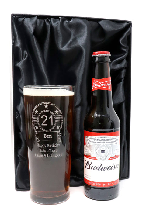 Personalised Birthday Pint Glass & Beer/Cider Gift Set
