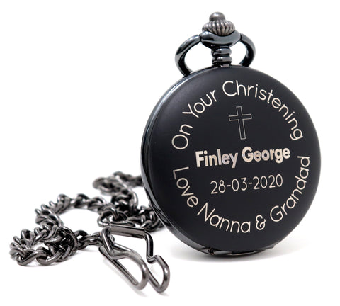 Personalised Black Pocket Watch - Christening/Communion Design