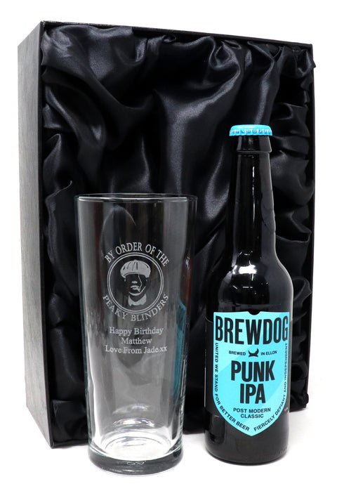 Personalised Pint Glass & Beer/Cider Gift Set - Peaky Blinders Design