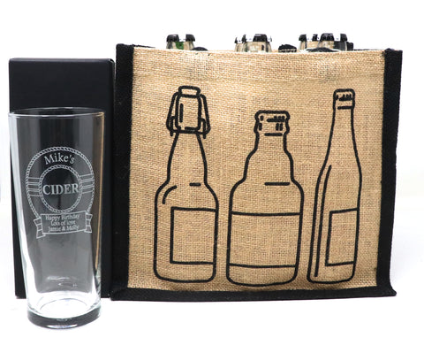 Personalised Pint Glass & 6 Bottles of Cider Gift Set - Cider Design