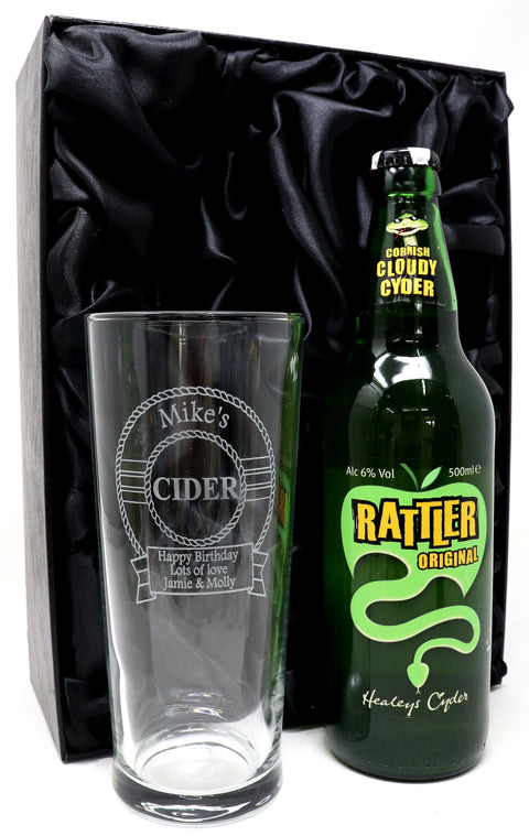 Personalised Pint Glass & Cider Gift Set - Cider Design