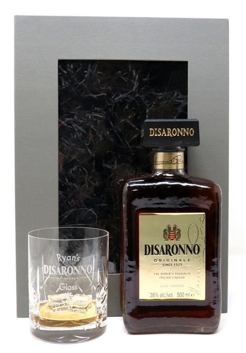 Personalised Crystal Glass Tumbler & 50cl Amaretto - Disaronno Design