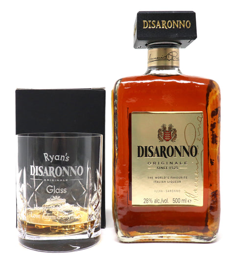 Personalised Crystal Glass Tumbler & 50cl Amaretto - Disaronno Design