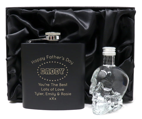 Personalised Black Hip Flask & Miniature - Father's Day Design