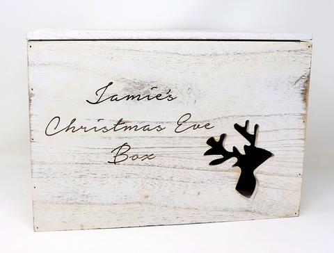 Personalised Reindeer Cut Out Christmas Eve Wooden Box