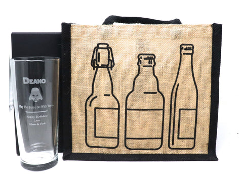 Personalised Pint Glass & 6 Bottles of Beer Gift Set - Darth Vader Design