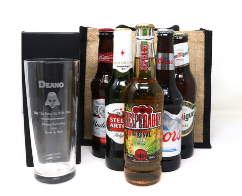 Personalised Pint Glass & 6 Bottles of Beer Gift Set - Darth Vader Design