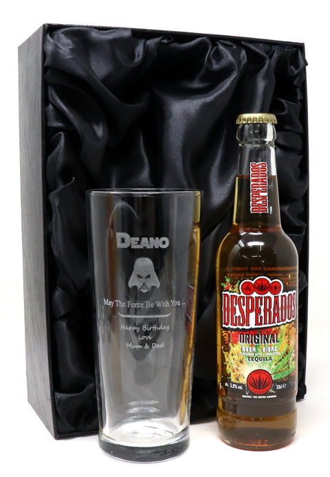 Personalised Pint Glass & Beer/Cider Gift Set - Star Wars Darth Vader Design